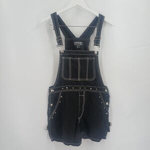 Tripp NYC Women's Small Black Denim Overall Shorts Silver Stud Contrast Stitch